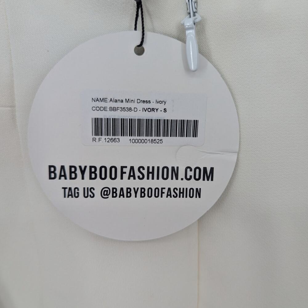 Babyboo Alana Ivory Low Back A-Line Mini Dress Size Small NWT - Picture 4 of 4